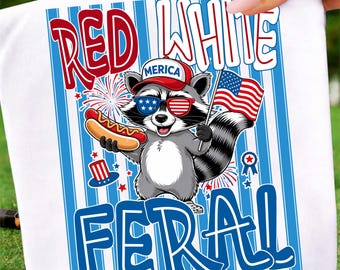 Rot, Weiß und Wild Png, lustiger Waschbär 4. Juli Png, Amerika Flagge Tier Design, Kinder Amerika Shirt Png, Merica Png, niedliches Freiheitsdesign