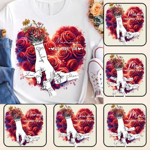 Personalisiert bis zu 6 Kinder Floral Muttertag Halte Hand Png, Baby Kleinkind Kind Nana Hand Png, Muttertag Blumen Png, Mama Wir lieben dich