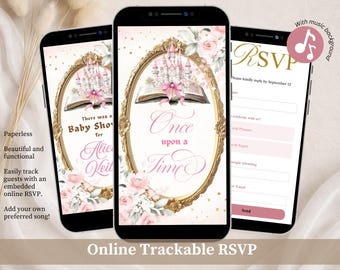 Blush Pink Storybook Fairytale Baby Shower Invitation, Once Upon A Time Baby Shower Invite, Canva Mini Web Kingdom Floral Baby Shower A6