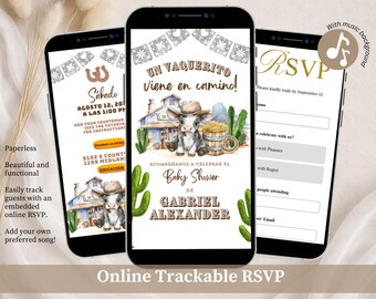 Spanish Mexican Wild West Cowboy Baby Shower Invitation, Un Vaquerito Viene En Camino Baby Shower Invite, Canva Editable Baby Shower C137