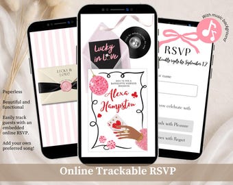Whimsical Las Vegas Lucky in Love Bachelorette Weekend Invitation, Casino Theme Weekend Itinerary Digital Invitation with Online RSVP C221