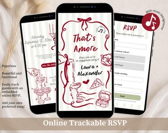 Invitación de compromiso con pizza y vino dibujada a mano, estilo caprichoso, invitación para despedida de soltera italiana, sitio web Canva Sage Green Bridal Shower C249
