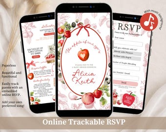 Quirky Hand Drawn Illustration Apple Girl Baby Shower Invitation, The Apple Of Our Eye Baby Shower, Canva Website Toile Baby Shower C168
