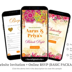 Floral Mehndi Night Ceremony Invitation, Hindu Pithi Ceremony, Indian Sangeet Wedding, Dholki Maiyan Ceremony, Indian Wedding Mini Web AC27