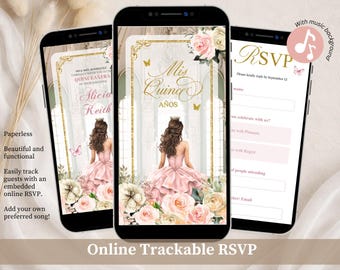 Elegant Pink Ivory Green Mexican Princess Royal Ballroom Quinceanera Invitation, Mexican Floral Sweet 16 Invite, Canva Mis Quince XV Años A7