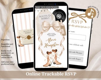 Boots and Bubbly Bridal Shower Invitation, Brown Coquette Bow Bridal Shower Invite, Cowgirl Bride To Be Editable Canva Website C83