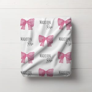 Custom First and Middle Name Bow Blanket, Soft Baby Blanket, Coquette Baby Blanket, Baby Shower Gift, Personalized Blanket, Baby Gift