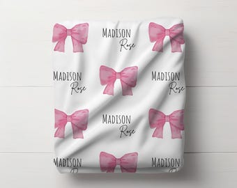 Custom First and Middle Name Bow Blanket, Soft Baby Blanket, Coquette Baby Blanket, Baby Shower Gift, Personalized Blanket, Baby Gift