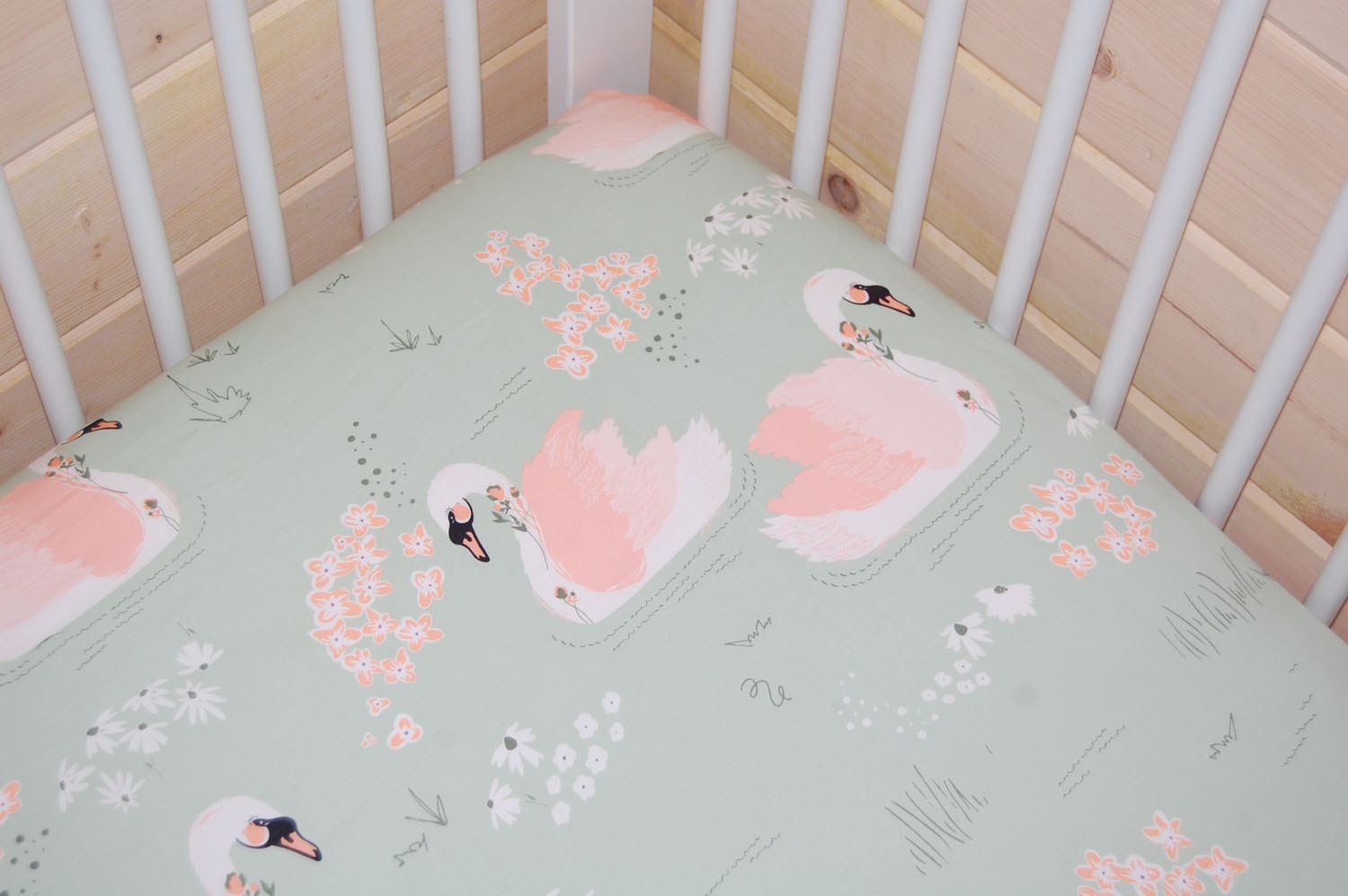 Swan Crib Bedding Sage Baby Sheets Organic