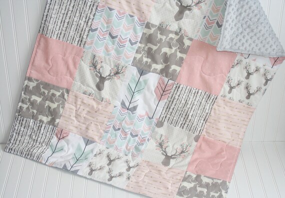 Baby Quilt Baby Girl Quilt Woodland Baby Quilt Fawn Baby Etsy