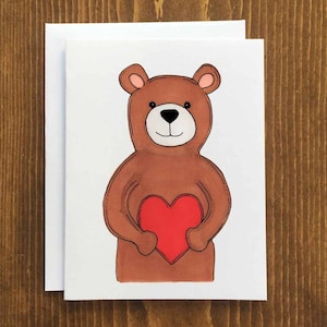 Carte et enveloppe Love Bear pour montrer votre amour et votre appréciation au partenaire, ami, enfant - Carte vierge - 4.25 « x5.5 » Livraison gratuite