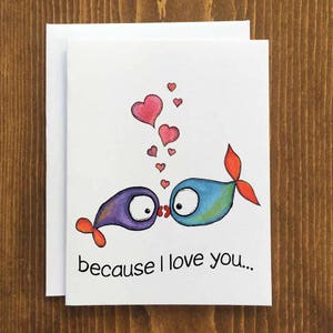 Fishy Kisses Card & Envelope pour amoureux, anniversaire, couple, sans raison - Livraison gratuite