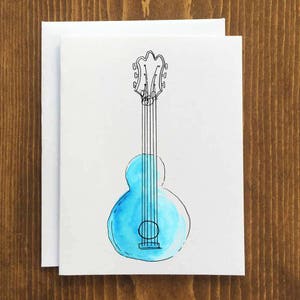 Carte de guitare aquarelle et enveloppe pour musiciens, ami, pensant à vous Carte vierge - 4.25 « x5.5 » Livraison gratuite