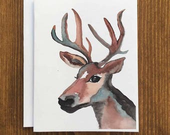 Watercolor Deer Card & Envelope Blank for All Occasion - Free Shipping