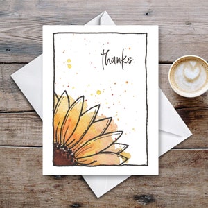 Carte de remerciement et enveloppe tournesol aquarelle pour montrer sa gratitude à un ami, un collègue, un enseignant - Carte vierge 4,25"x5,5" LIVRAISON GRATUITE