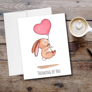Thinking of You Watercolour Bunny with Heart Balloon Card & Envelope, Amitié, Petits-enfants, Carte vierge - 4.25"x5.5 » Livraison gratuite