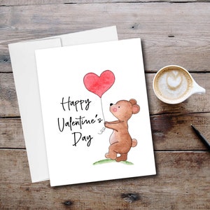 Happy Valentine’s Sweet Bear avec carte et enveloppe de ballon de cœur, Amitié, Je t’aime, Carte vierge - 4.25"x5.5 » Envoie gratuit