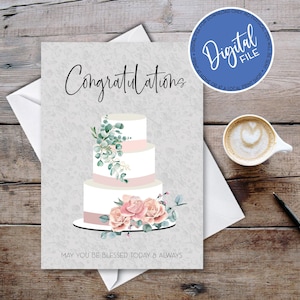 Cartão de comemoração de casamento "Parabéns - que você seja abençoado hoje e sempre" para impressão - arquivo para download instantâneo - 5 "x7"