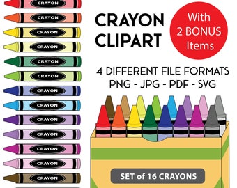 Crayon Clipart with 2 Bonus Items - JPG, PDF, PNG Transparent Background, Skintone Crayons, Photo and Card Vectors, Instant Download