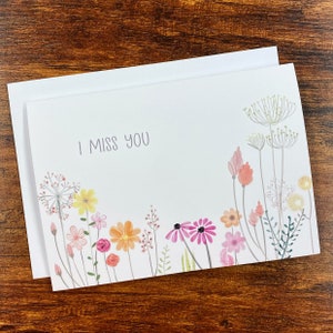 I Miss You - Carte florale et enveloppe - 5"x7 »