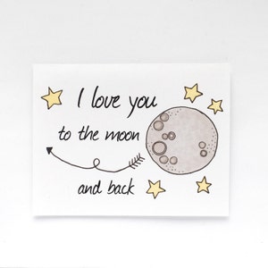 I Love You To The Moon Card & Envelope pour enfant, fête des pères, fête des mères, penser à vous - 4.25 « x5.5 » - Livraison gratuite