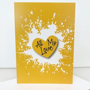 Yellow Heart « All My Love » Carte & Enveloppe pour Valentins, Amoureux, pour dire je t’aime, Anniversaire, - 5 « x7 » - Livraison gratuite
