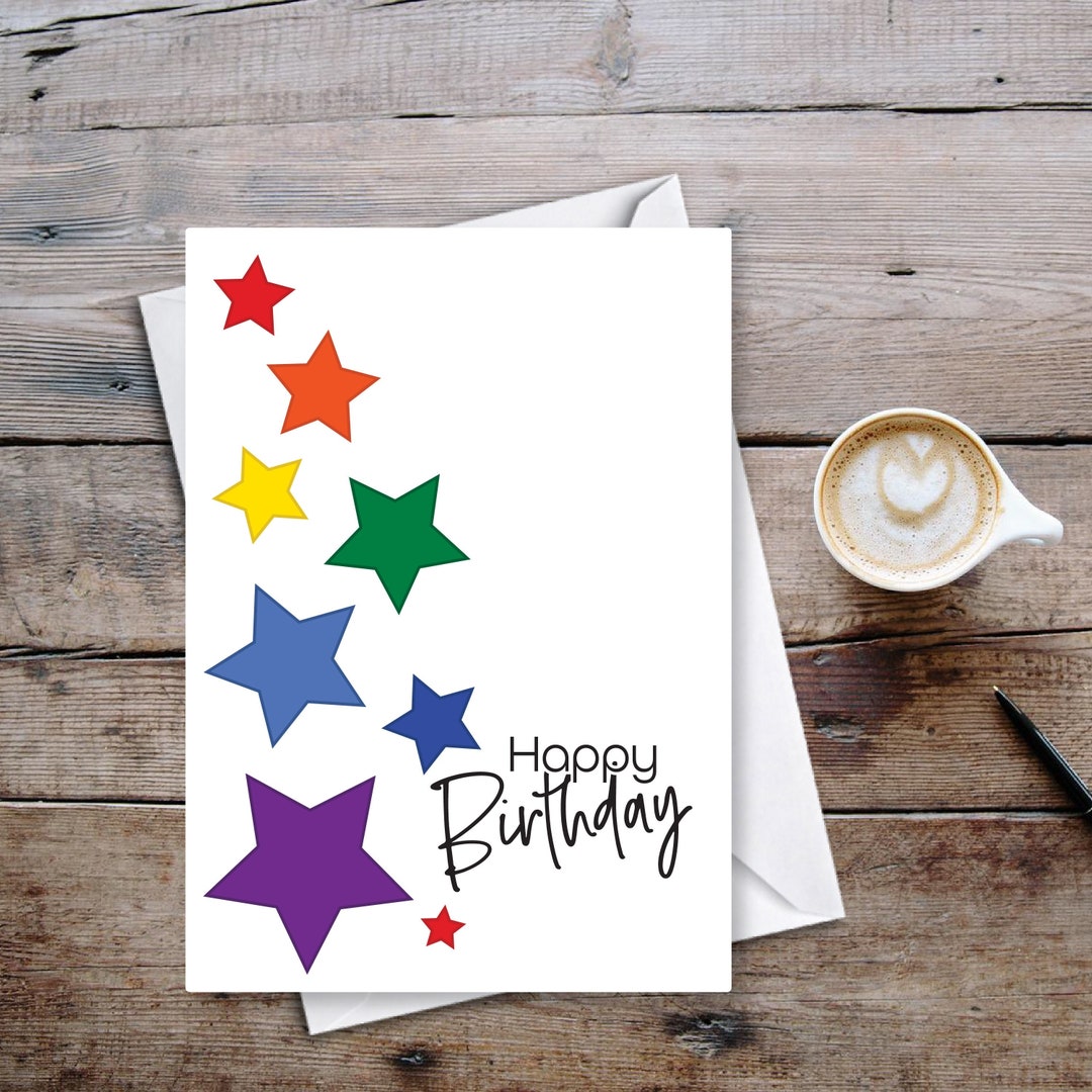 Rainbow Star Happy Birthday Card & Envelope - 5”x7” FREE SHIPPING - Etsy