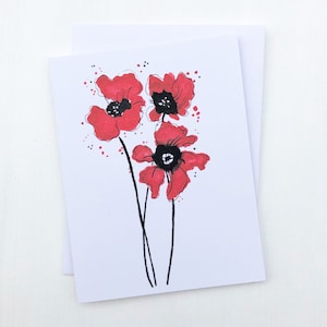 Trio of Poppies Card & Envelope for Friend, Grandmother, Thank you, Just a note, Floral, Birthday 4.25”x5.5” - Blank Card Free Shipping