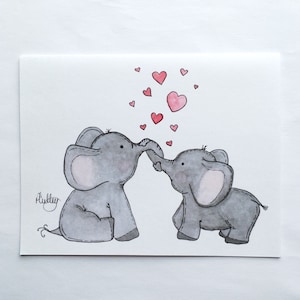 Éléphant, carte et enveloppe Je t'aime pour parent et enfant, mère fille fils - livraison gratuite
