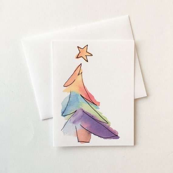 5 Holiday Watercolor Cards With Envelopes 
