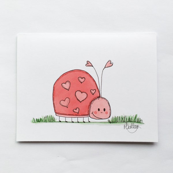 Love Bug Blank Card & Envelope for Friend, I Love You, Thinking of You, Encouraging, Birthday - 4.25”x5.5” Free Shipping