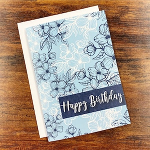 Joyeux anniversaire Blue Floral Card & Envelope - 5"x7 »