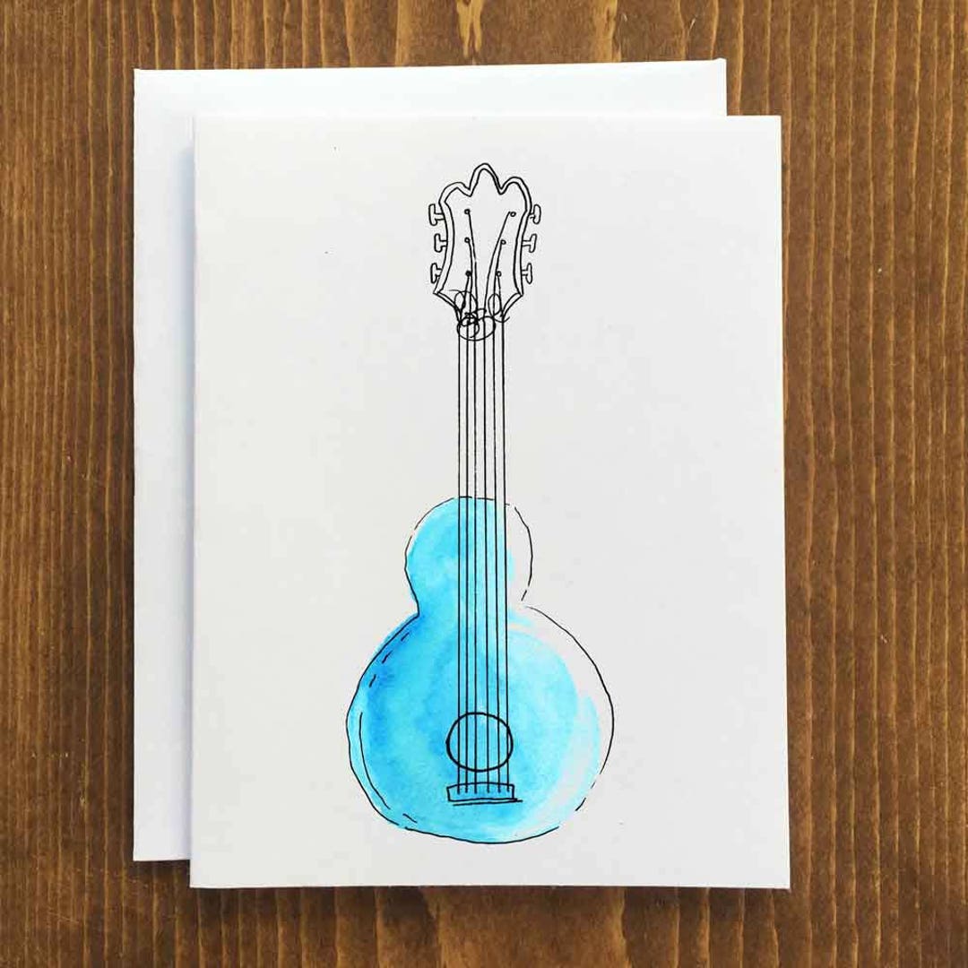 Carte de guitare aquarelle et enveloppe pour musiciens, ami, pensant à vous  Carte vierge 4.25 x5.5 Livraison gratuite -  France