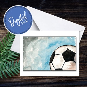 Carte de voeux de football aquarelle et enveloppe pour entraîneur, joueur, équipe, merci, fête de fin d'année - 4.25x5.5" - Fichier téléchargeable instantanément