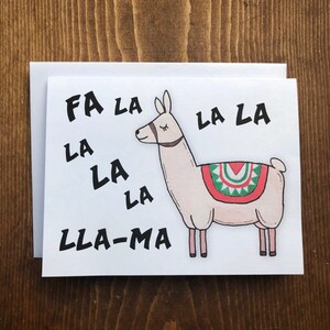 Carte de vœux de Noël Fa La La Lama et enveloppe - 4,25 x 5,5 po. - LIVRAISON GRATUITE