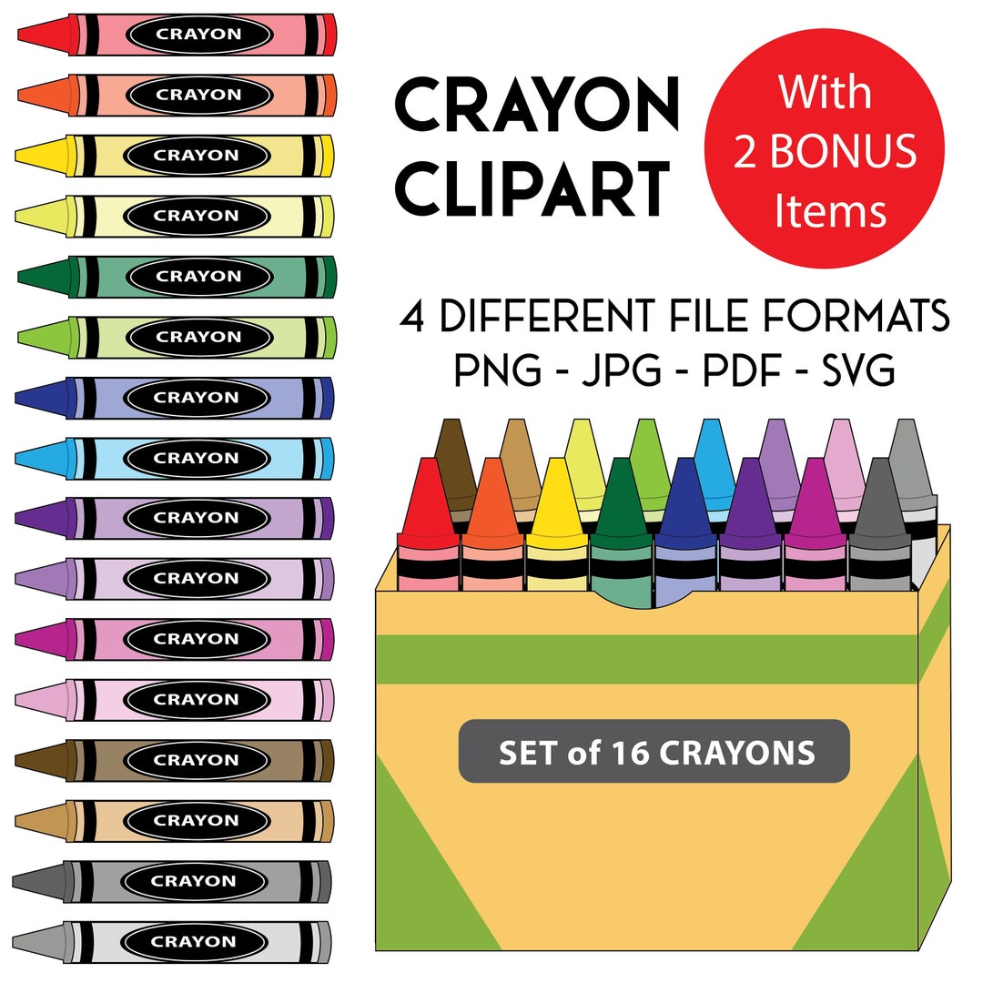 Crayon Clipart With 2 Bonus Items JPG, PDF, PNG Transparent Background