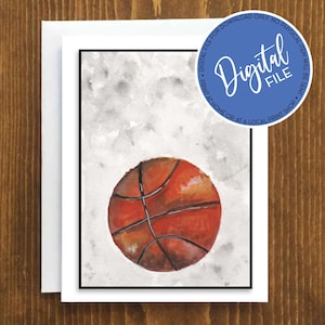 Carte de voeux de basket-ball aquarelle pour entraîneur, joueur de basket-ball, équipe, merci, fin d'année, fichier téléchargeable imprimable de félicitations