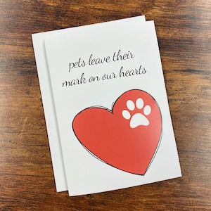 Les animaux de compagnie laissent leur marque sur nos cœurs - Carte de sympathie et enveloppe de deuil pour animaux de compagnie - 5 « x7 » Livraison gratuite
