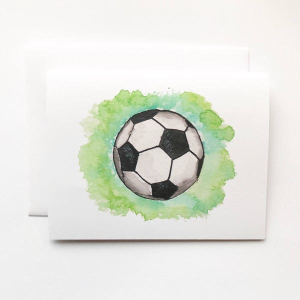 Soccer Ball  Watercolor Card & Envelope for Coach, Soccer Player, Team, Thank You, Blank Card - 4.25”x5.5” Free Shipping