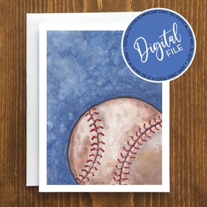 Carte de voeux de baseball aquarelle pour entraîneur, joueur de baseball, équipe, merci, fin d'année, félicitation fichier téléchargeable imprimable