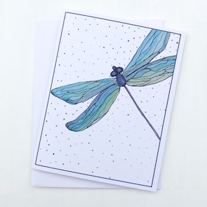 Aquarelle Dragonfly Card & Envelope, Amitié, Penser à vous, Vous manquer, Courage, Force, Carte vierge - 4.25 « x5.5 » Livraison gratuite