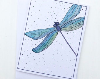 Watercolor Dragonfly Card & Envelope, Friendship, Thinking of You, Miss You, Courage, Strength, Blank Card - 4.25”x5.5” Free Shipping