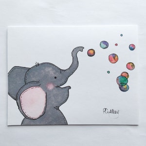 Carte et enveloppe Elephant Bubbles pour envoyer de l'amour et de la joie, pour un ami, un enfant, un anniversaire, une note de l'enseignant, Welcome Baby - 4,25"x5,5" Livraison gratuite