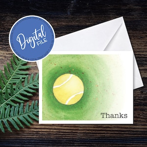 Watercolor Tennis Thanks Card and Envelope for Coach, Player, Assistant - 4.25x5.5" - Instant Downloadable Printable File
