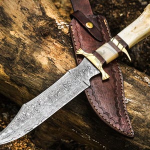 Personalized Damascus knife Gift Forged DAMASCUS Steel Hunting Knife With Camel BONE Handle, Gift for him, Outdoor Knife gift