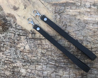 2 Black Pebbled Leather Wristlet Straps, Set of 2