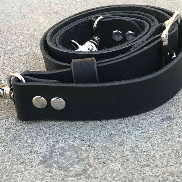 Adjustable Cross-Body Leather Purse Strap in Smooth Black - 1" x 37" - 50", Replacement Strap, Adjustable Strap, Leather Strap