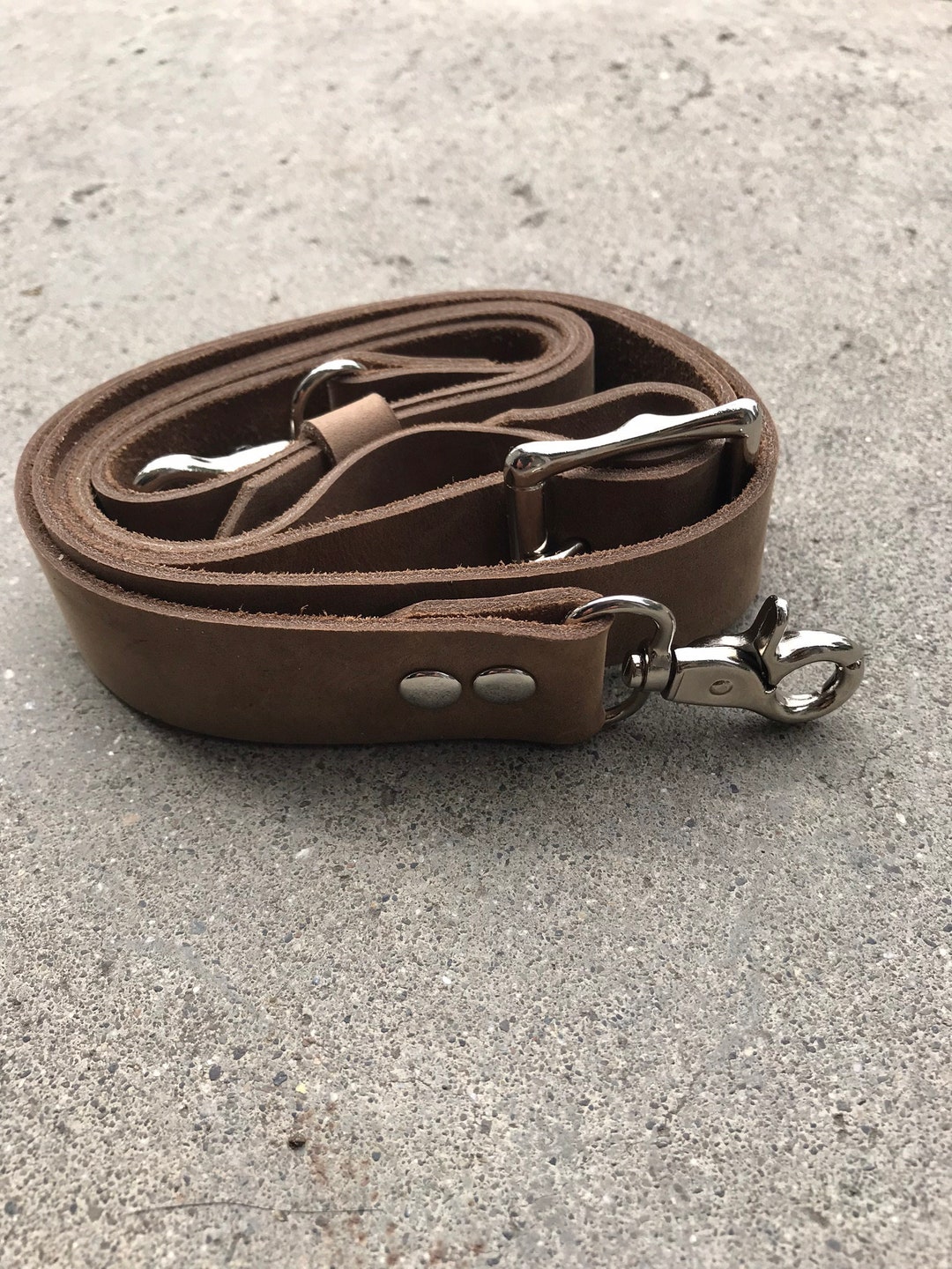Adjustable Distressed Brown Leather Bag Strap, Adjustable Strap