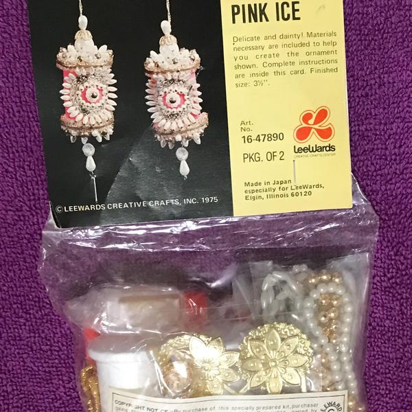 Vintage—LeeWards—Christmas Ornament Kit—Pink Ice—Push Pin—Faux Pearls—Beads—New Old Stock—Factory Sealed—Hard To Find