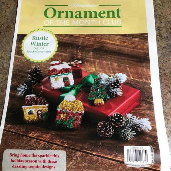 Herrschners—Ornament Of The Month—Kit—Christmas—Rustic Winter—Ornaments—Push Pin—Sequins—Beads—Makes 4–Factory Sealed
